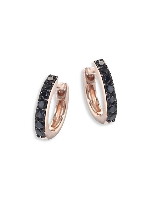 Astley Clarke - Mini Halo Black Diamond & 14K Rose Gold Hoop Earrings