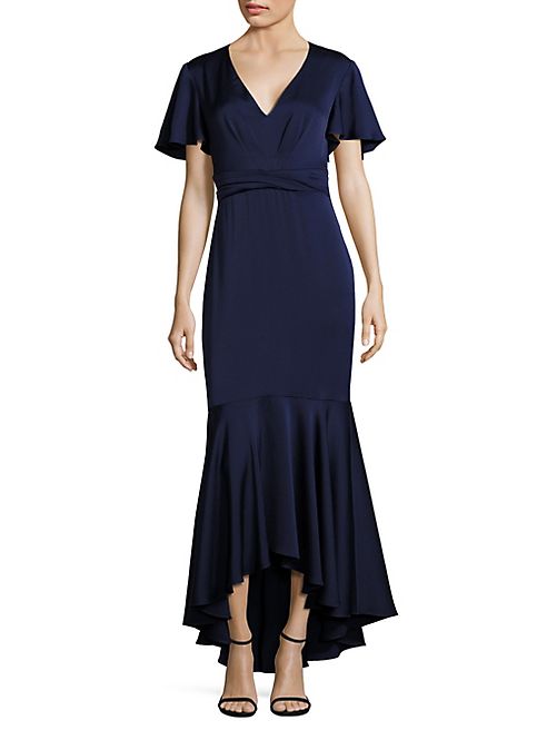 Shoshanna - MIDNIGHT Cape Sleeve Hi-Lo Flounce Gown