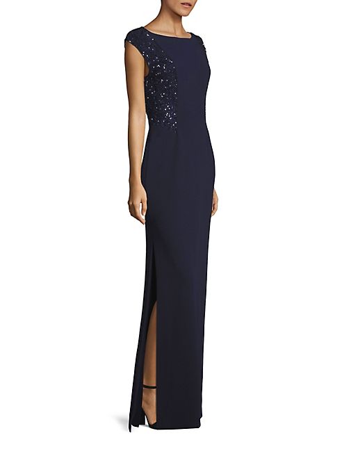 Aidan Mattox - Cap Sleeve Jersey Embellished Gown