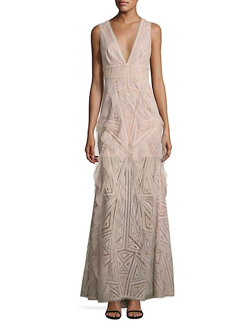 BCBGMAXAZRIA - Woven Lace Ruffle Gown