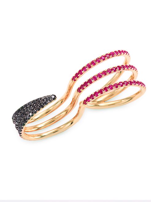 Melissa Kaye - Cris Black & White Diamond, Pink Sapphire & Ruby Reversible Two-Finger Ring