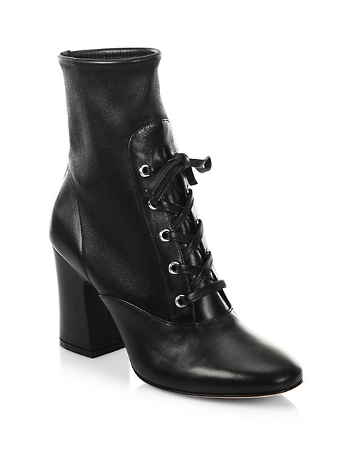 Gianvito Rossi - Stretch Leather Lace-Up Block Heel Booties