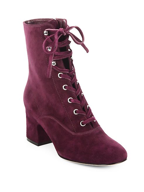 Gianvito Rossi - Lace-Up Suede Block Heel Booties