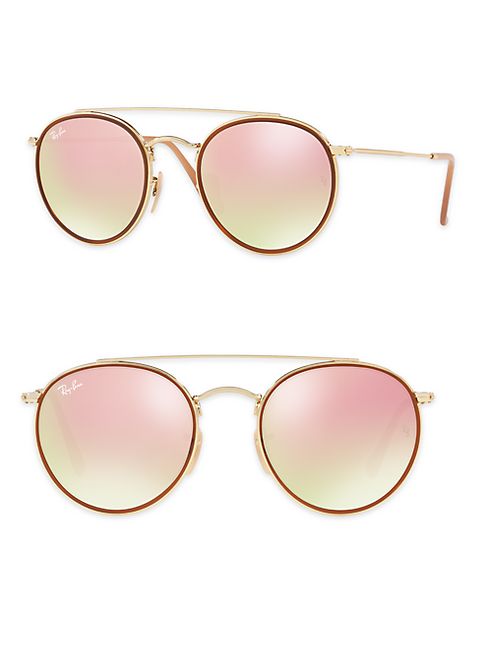 Ray-Ban - 51mm Mirrored Round Double Bridge Sunglasses