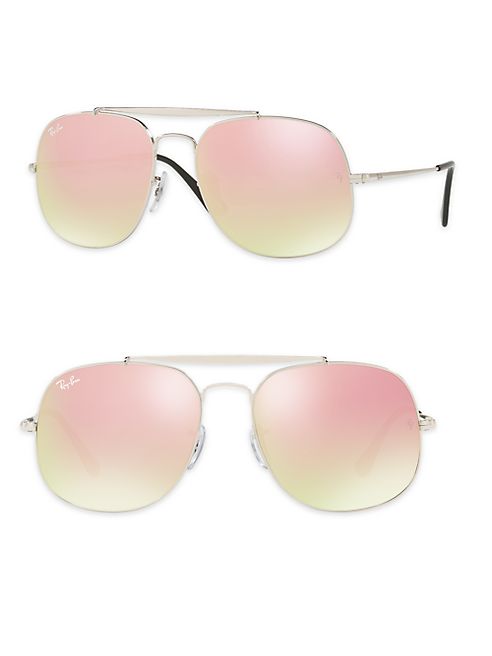 Ray-Ban - 57mm General Mirrored Aviator Sunglasses