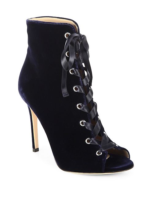 Gianvito Rossi - Lace-Up Velvet Peep Toe Booties