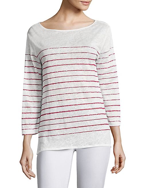 Majestic Filatures - Striped Three-Quarter Sleeve Linen Tee