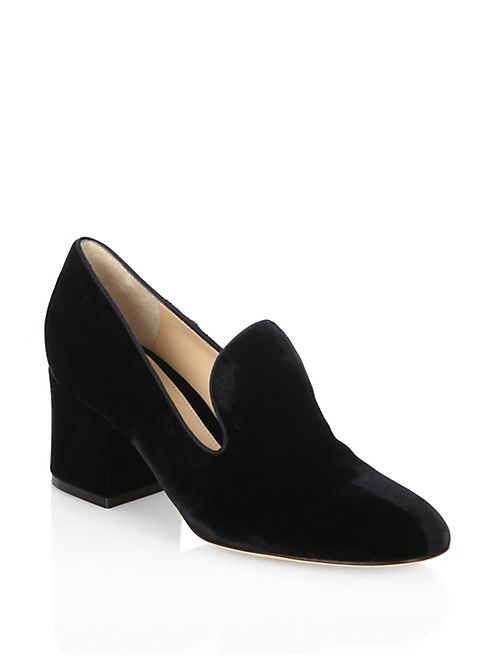 Gianvito Rossi - Velvet Loafer Block Heel Pumps