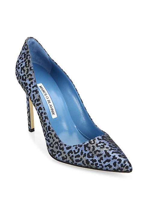 Manolo Blahnik - BB 105 Leopard-Print Denim Point Toe Pumps