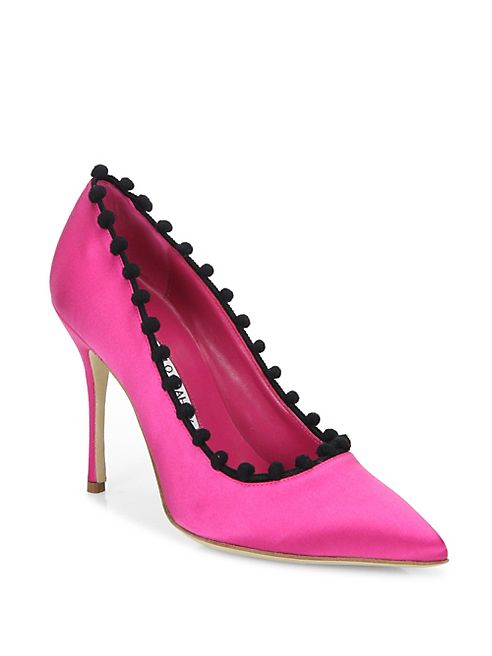 Manolo Blahnik - BB 105 Pom-Pom Satin Pumps