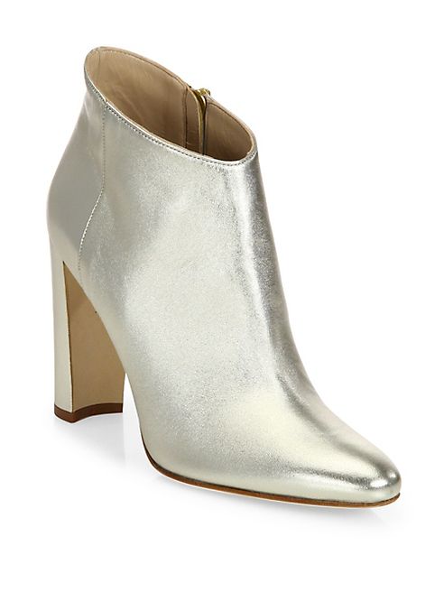 Manolo Blahnik - Brusta 105 Metallic Leather Block Heel Booties