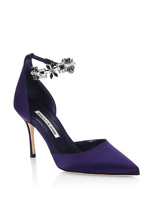 Manolo Blahnik - Esfirapi 90 Satin d'Orsay Ankle-Strap Pumps