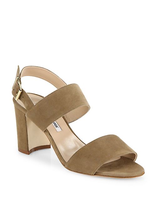 Manolo Blahnik - Khan 70 Suede Block Heel Slingback Sandals