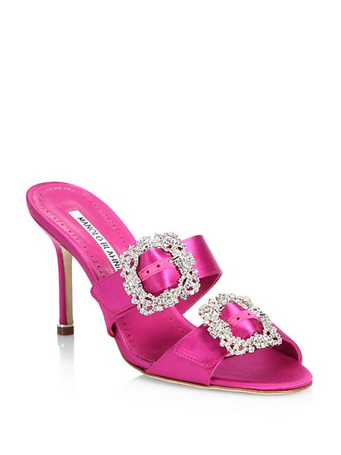 Manolo Blahnik - Mulussanhan 90 Crystal-Buckle Satin Mules