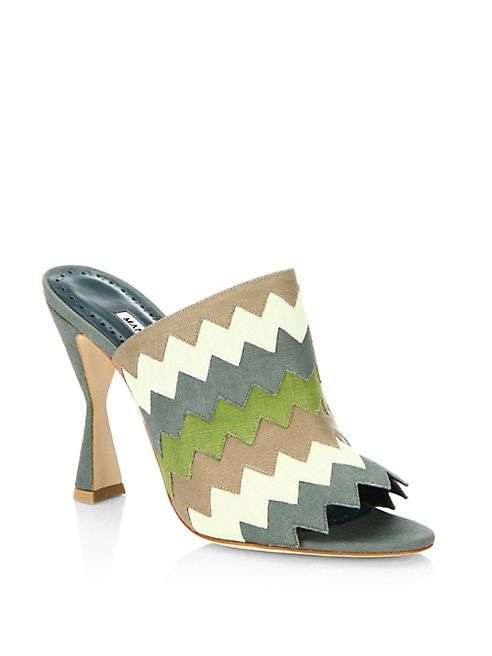 Manolo Blahnik - Loch 105 Chevron Linen Mules