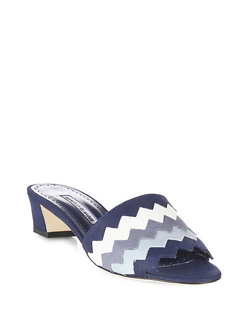 Manolo Blahnik - Lochba 30 Chevron Linen Slides