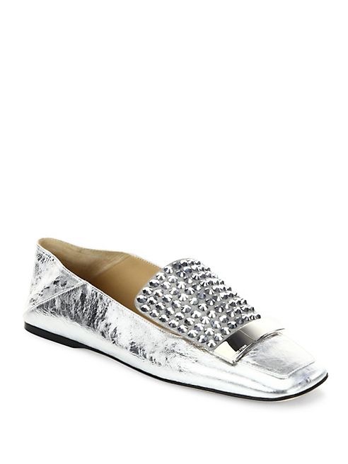 Sergio Rossi - SR1 Jeweled Metallic Leather Slippers