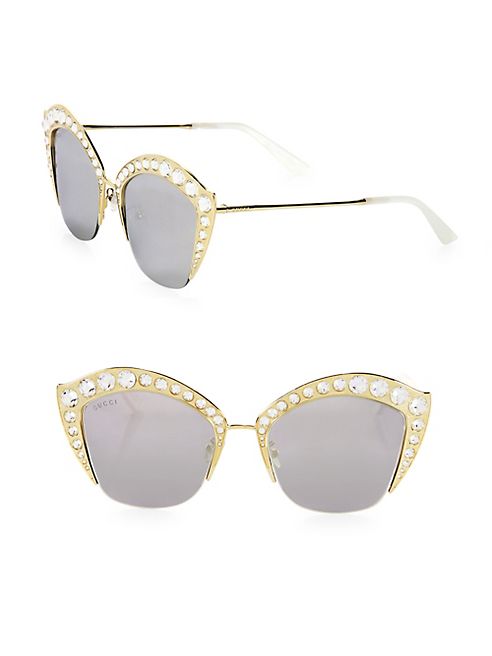 Gucci - Crystal-Trim Mirrored Cat Eye Sunglasses