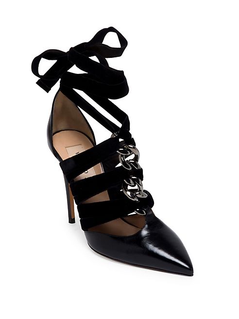 Valentino - Leather & Velvet Rope Ankle-Wrap Pumps