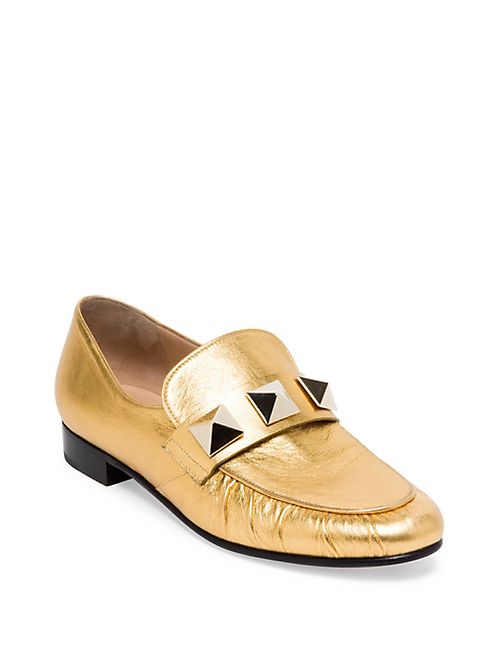 Valentino - Rockstud Metallic Leather Loafers