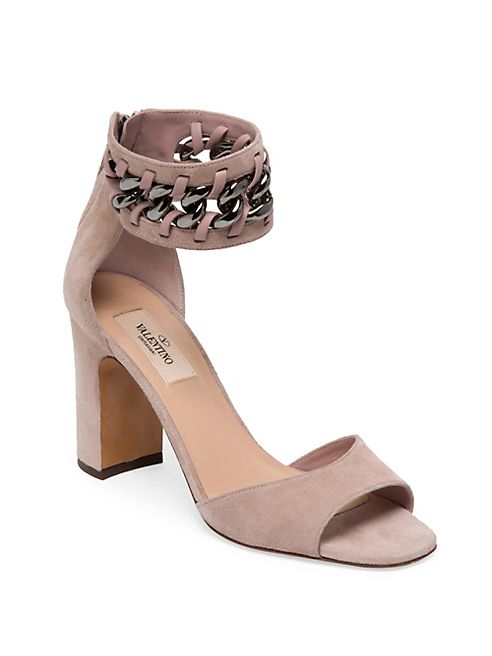 Valentino - Metal-Weave Suede Block Heel Sandals