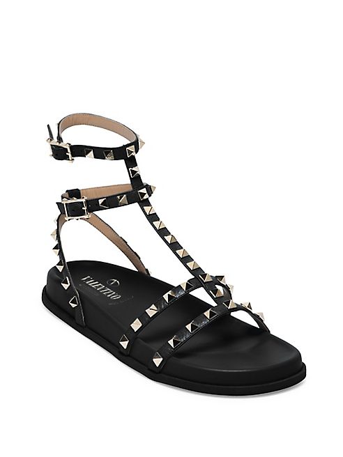 Valentino - Rockstud Leather T-Strap Sandals