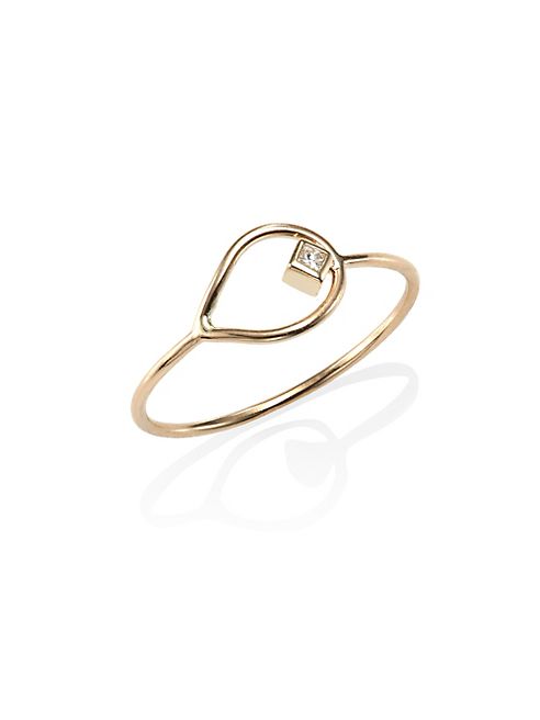 Zoe Chicco - Diamond & 14K Yellow Gold Open Teardrop Ring