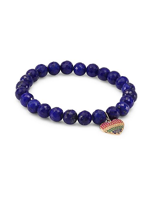 Sydney Evan - Rainbow Heart Diamond, Ruby & Lapis Beaded Bracelet