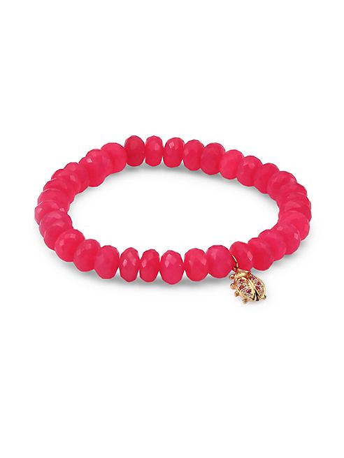 Sydney Evan - Medium Ladybug Diamond, Ruby & Hot Pink Chalcedony Beaded Bracelet