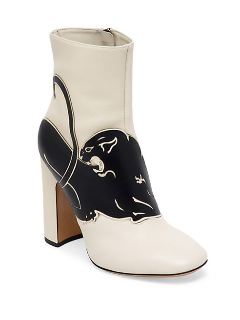 Valentino - Panther Leather Block Heel Booties