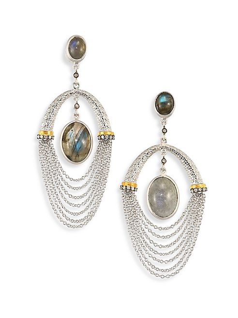 Coomi Silver - Spring Labradorite, Diamond & Sterling Siler Drop Earrings