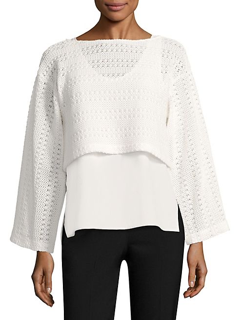 Derek Lam 10 Crosby - Layered Crochet & Poplin Top