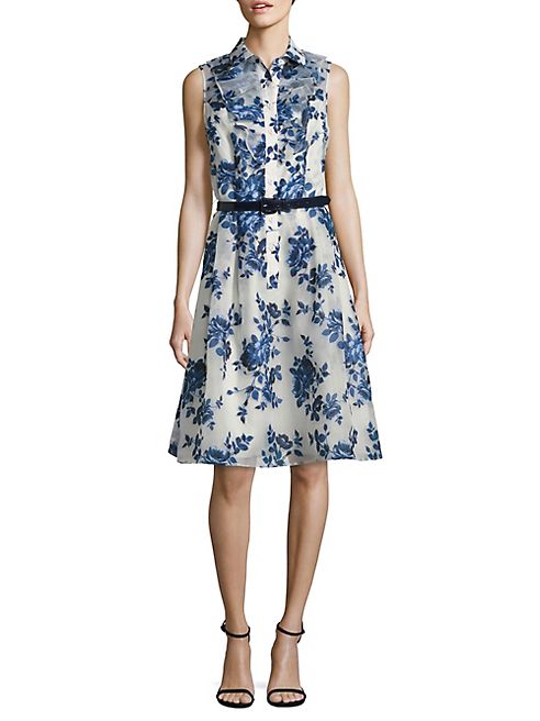 Teri Jon by Rickie Freeman - Belted Floral-Print Shirtdress