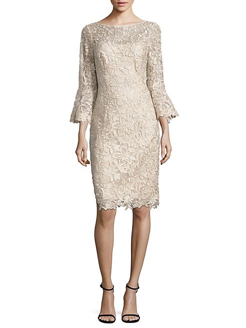 Teri Jon by Rickie Freeman - Bell Sleeve Lace Sheath Dress