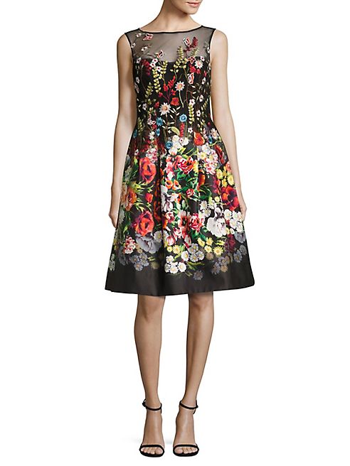 Teri Jon by Rickie Freeman - Embroidered Floral-Print Dress