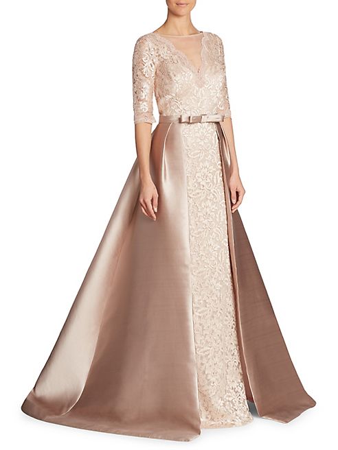 Teri Jon by Rickie Freeman - Illusion V-Neck Lace Gown