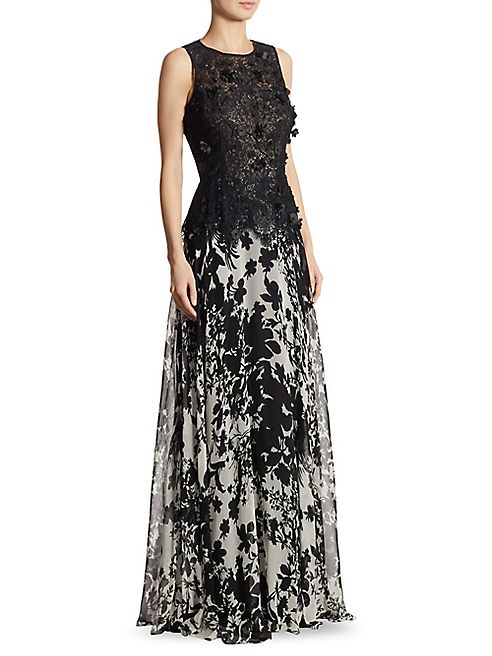 Teri Jon by Rickie Freeman - Peplum Lace & Silk Chiffon Gown