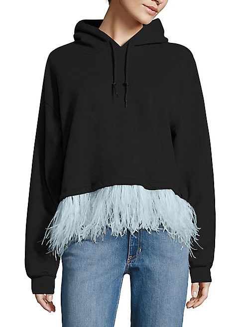 Opening Ceremony - Feather-Trim Cropped Hooded Sweatshirt