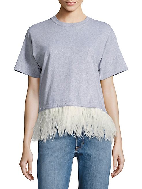 Opening Ceremony - Feather-Trim Cropped Cotton Tee