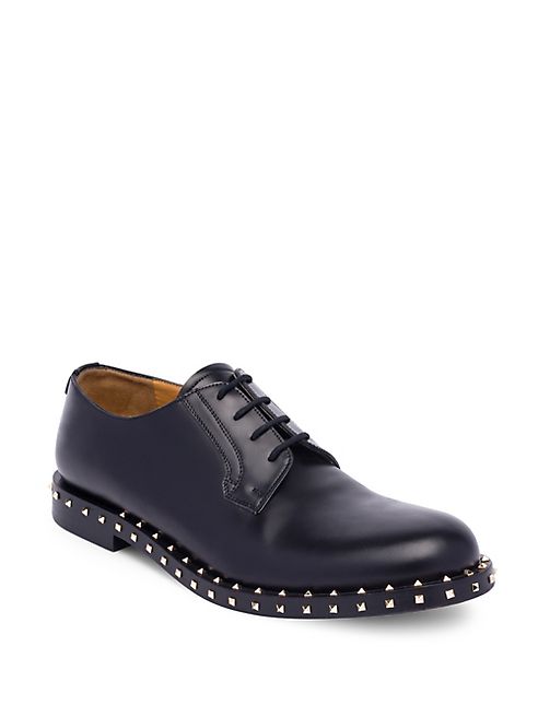 Valentino - Platinum-Studded Brushed Leather Oxfords