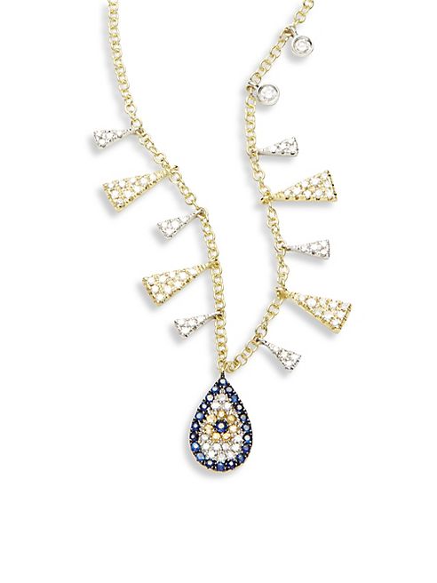 Meira T - Evil Eye Diamond, Blue Sapphire & 14K Two-Tone Gold Pendant Necklace