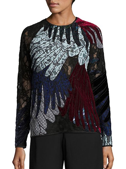 Romance Was Born - Feather Appliquéd Lace Top