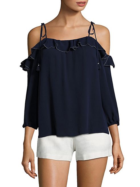 Joie - Eukene Ruffled Silk Cold Shoulder Blouse