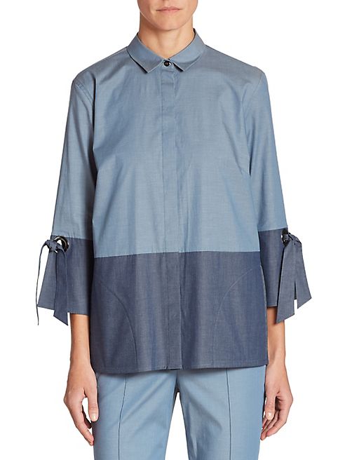 St. John - Denim Button Front Shirt