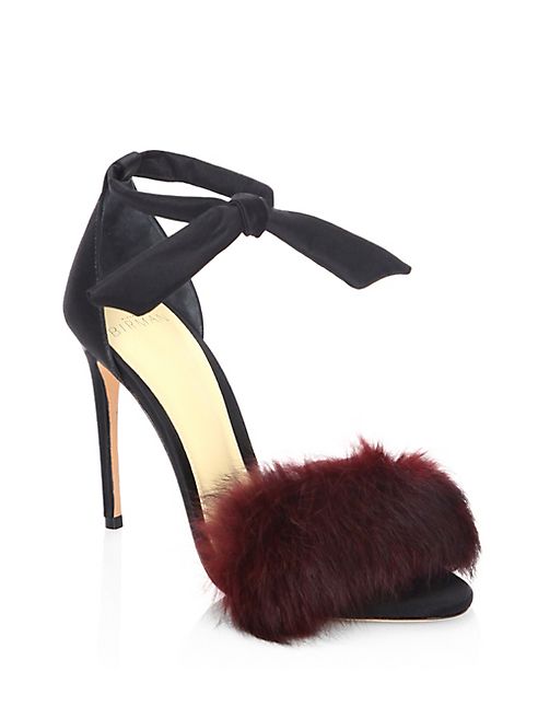 Alexandre Birman - Clarita 100 Rabbit Fur & Satin Ankle-Strap Sandals