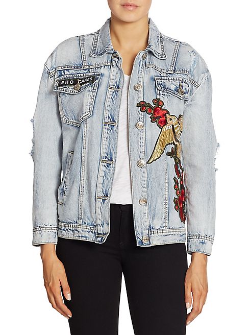 True Religion - Embroidered Distressed Denim Jacket