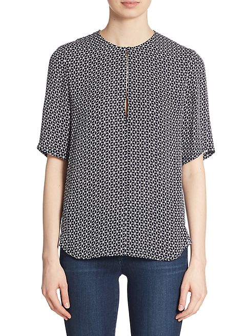 Theory - Antazie Tile-Print Silk Blouse