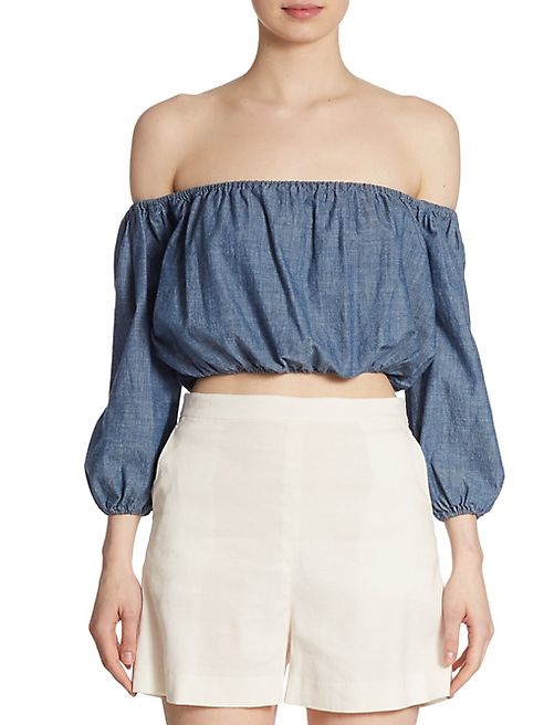 Theory - Waleska Off-The-Shoulder Chambray Blouse