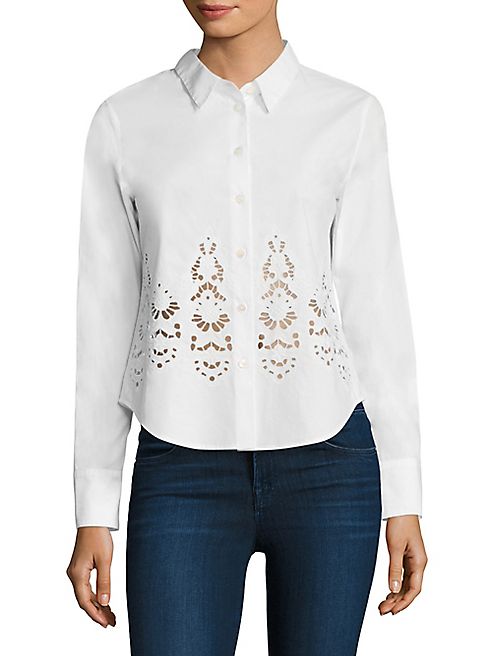 Theory - Weylend Embroidered Cotton Poplin Blouse