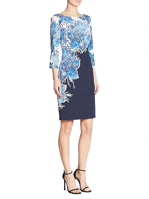 St. John - Lotus-Print Silk Sheath Dress